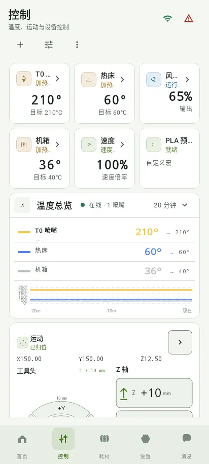 手机上的控制工作台,App 实际界面,示例数据